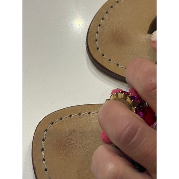 Mystique Tokyo Gladiator Pom Pom Rhinestone Roman Slides Leather 37 7 - Picture 7 of 8